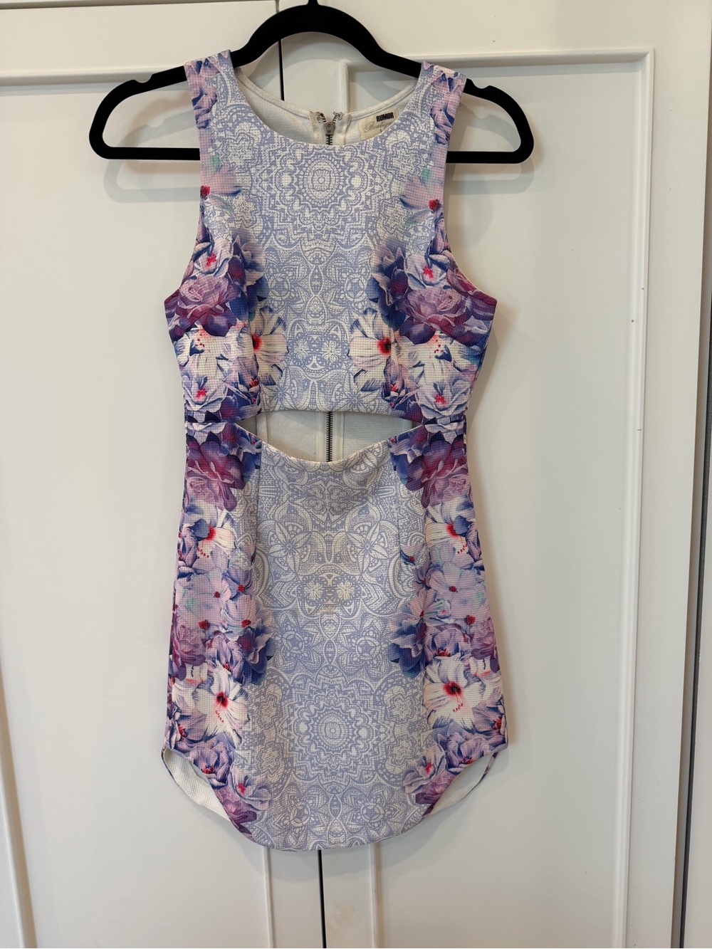 Sleeveless Lavender Floral Cutout Mini Dress